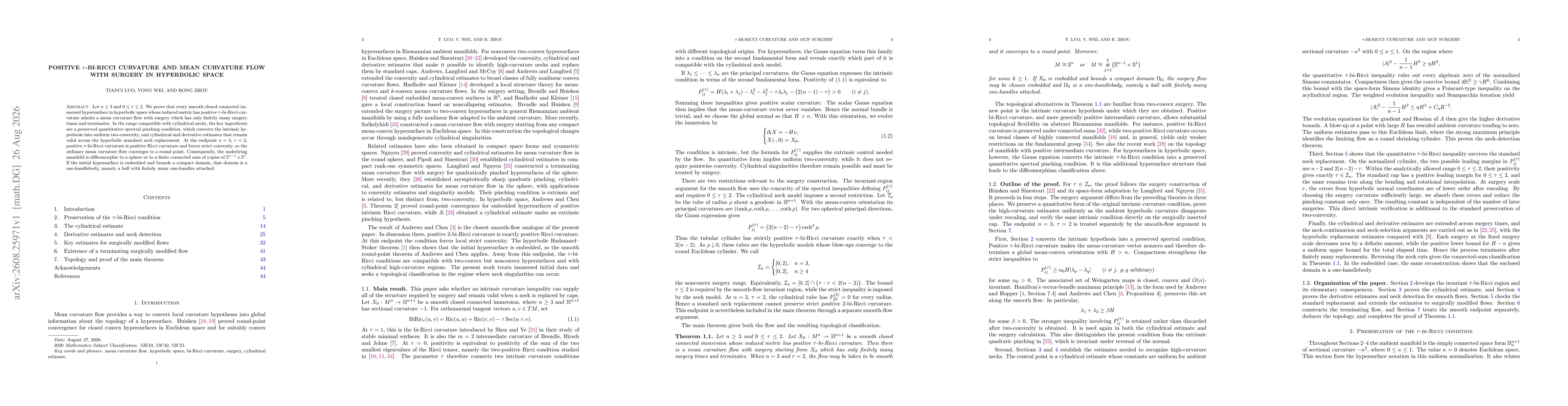 Thumbnail for Positive $τ$-bi-Ricci curvature and Mean curvature flow with surgery in hyperbolic space