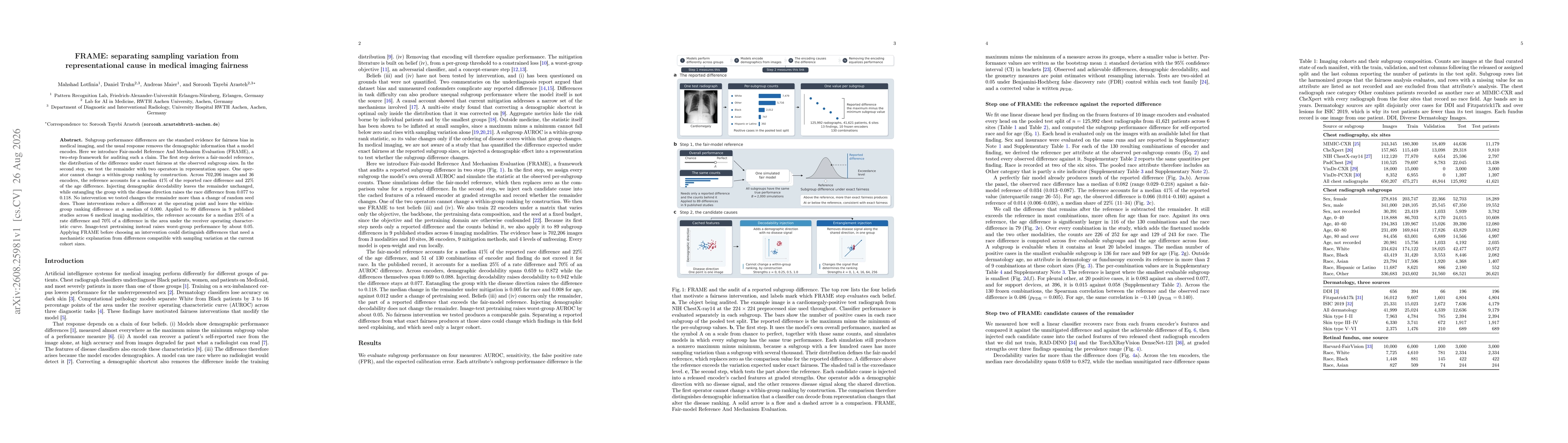 Thumbnail for FRAME: separating sampling variation from representational cause in medical imaging fairness