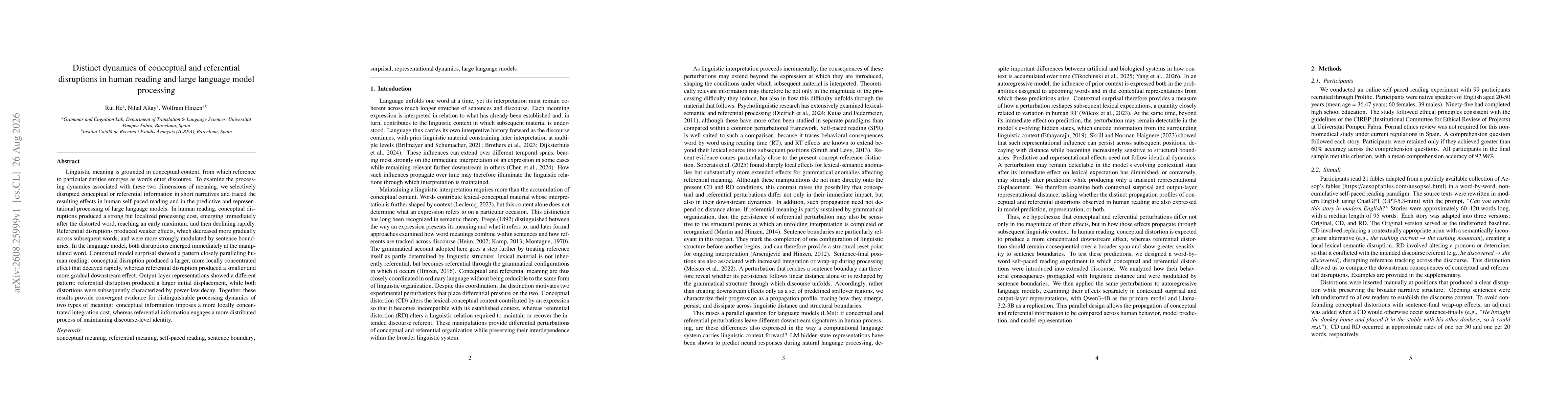 Thumbnail for Distinct dynamics of conceptual and referential disruptions in human reading and large language model processing