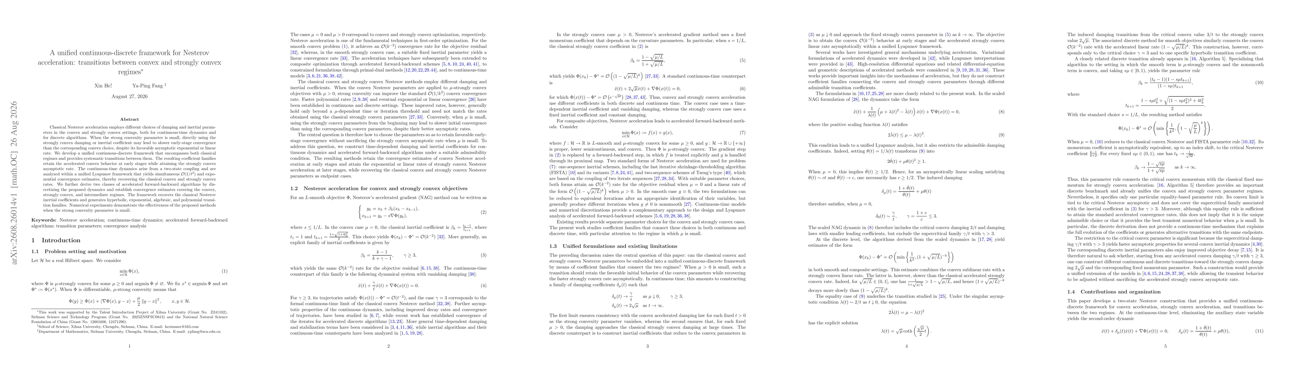 Thumbnail for A unified continuous-discrete framework for Nesterov acceleration: transitions between convex and strongly convex regimes