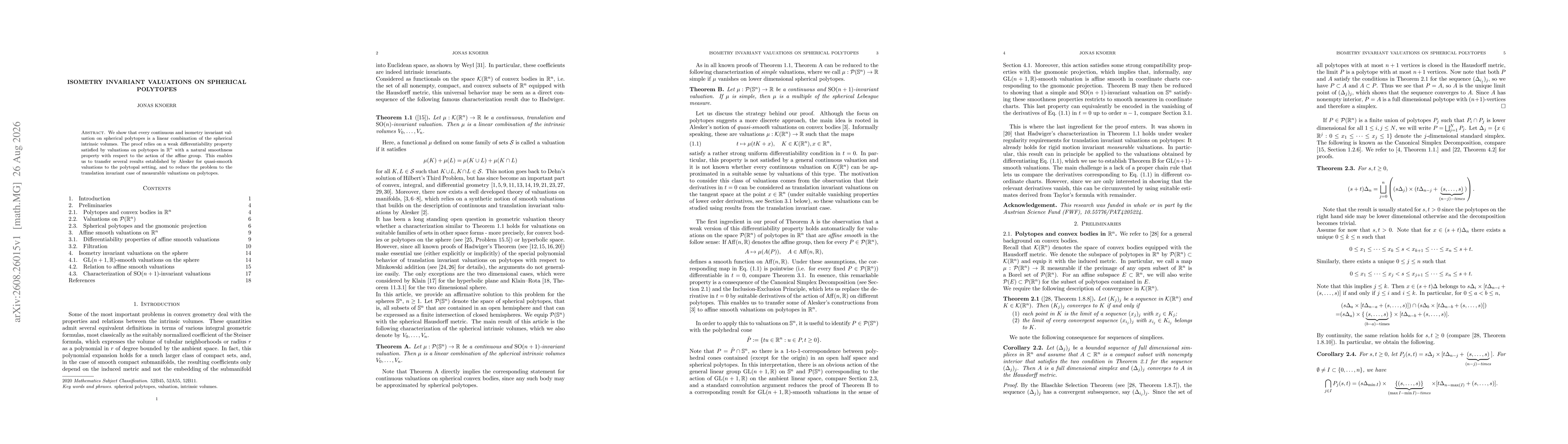 Thumbnail for Isometry invariant valuations on spherical polytopes