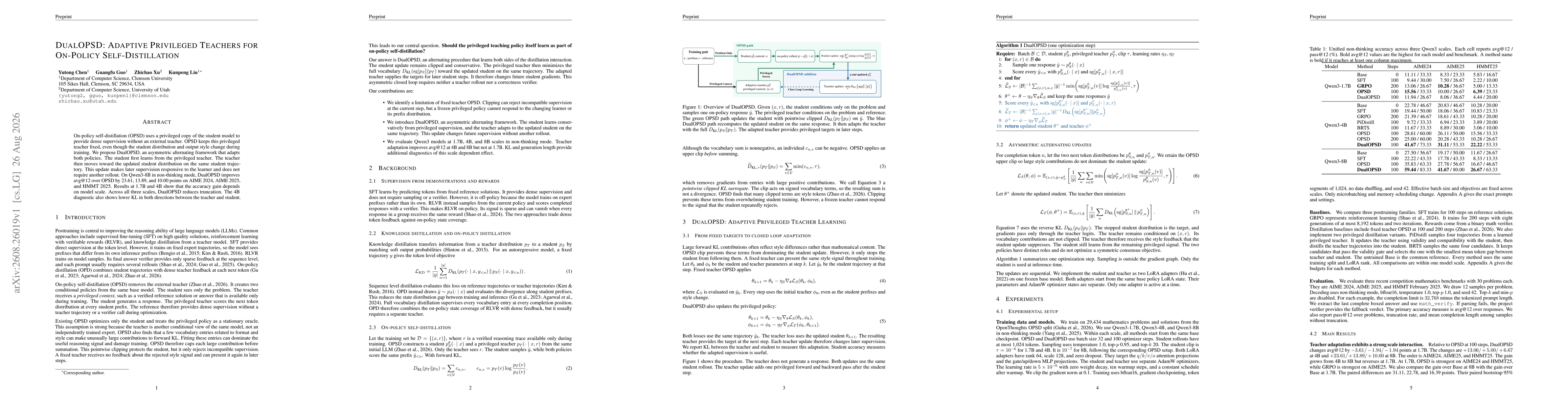 Thumbnail for DualOPSD: Adaptive Privileged Teachers for On-Policy Self-Distillation