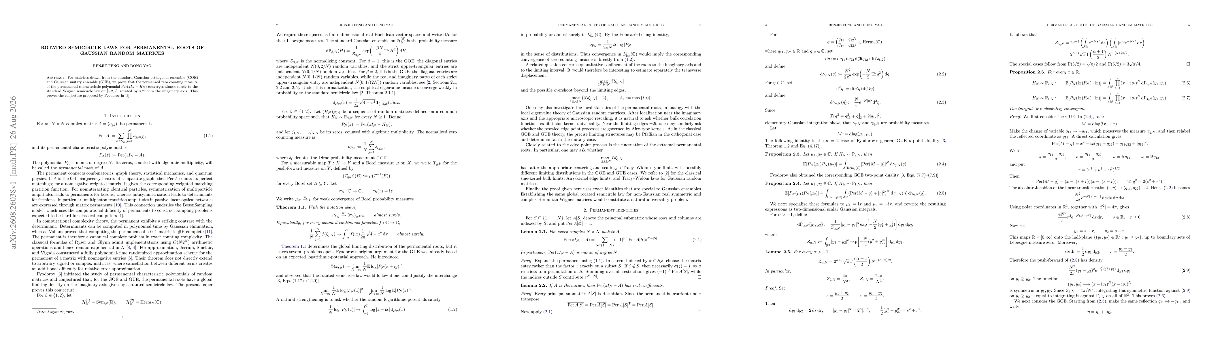 Thumbnail for Rotated semicircle laws for permanental roots of Gaussian random matrices