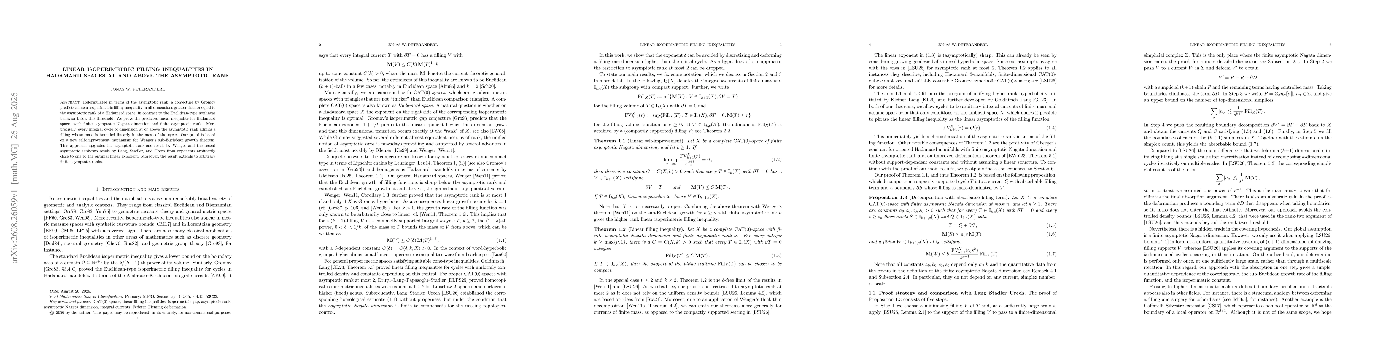 Thumbnail for Linear isoperimetric filling inequalities in Hadamard spaces at and above the asymptotic rank