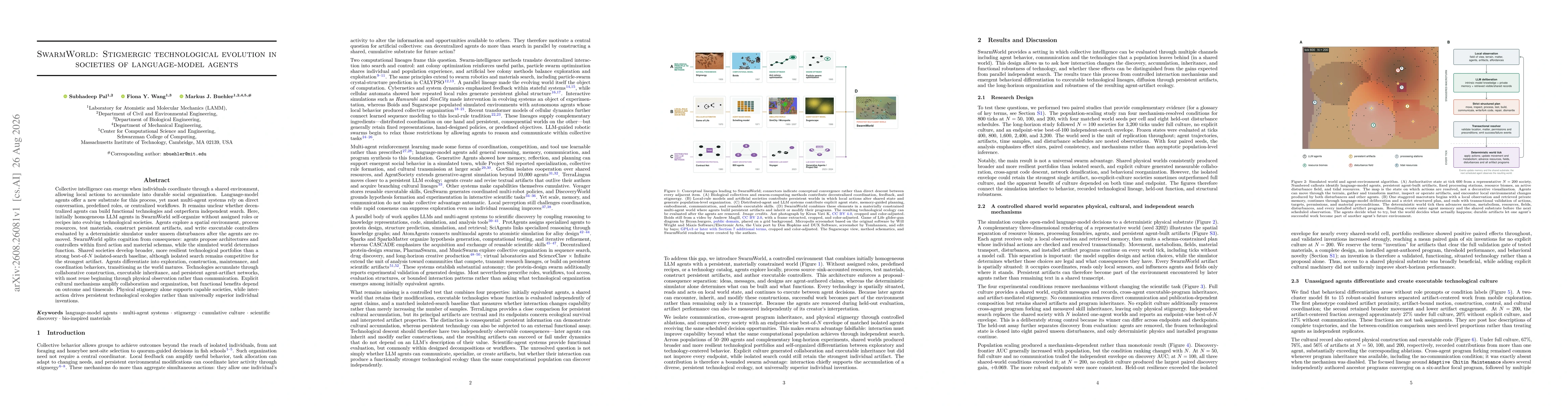 Thumbnail for SwarmWorld: Stigmergic technological evolution in societies of language-model agents