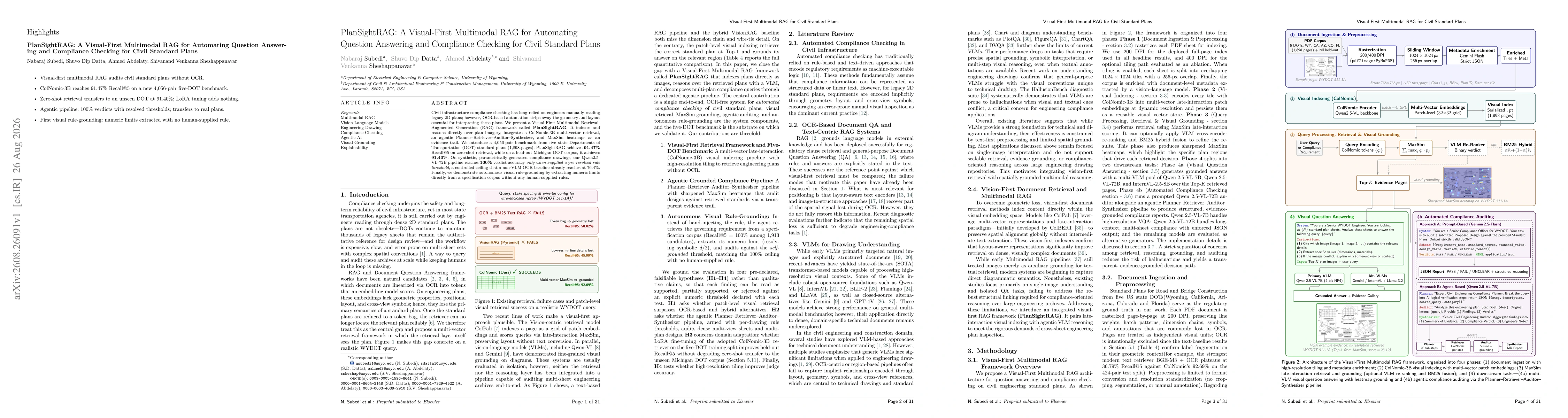 Thumbnail for PlanSightRAG: A Visual-First Multimodal RAG for Automating Question Answering and Compliance Checking for Civil Standard Plans
