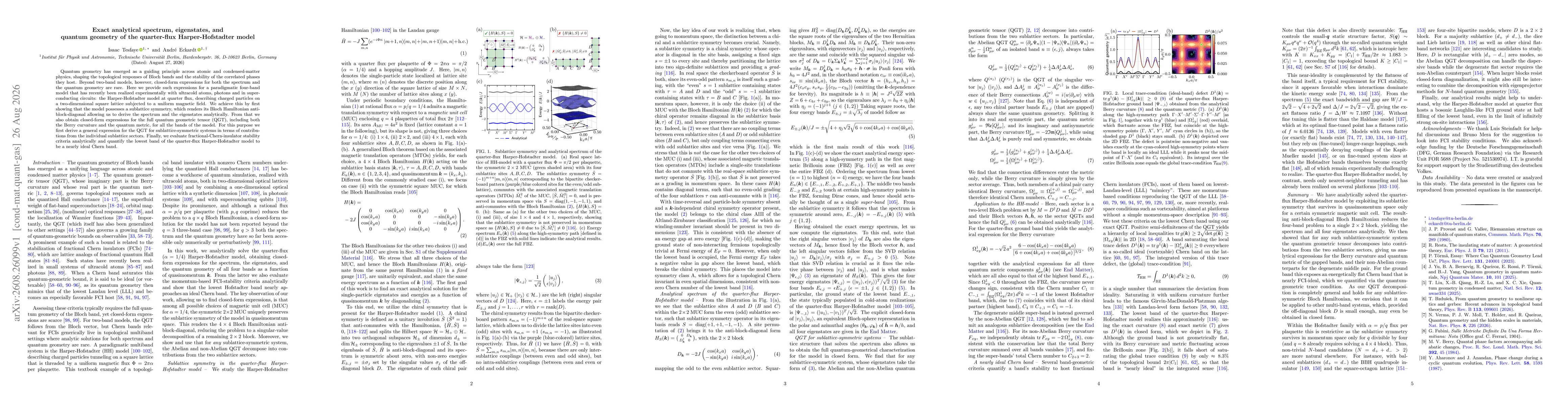 Thumbnail for Exact analytical spectrum, eigenstates, and quantum geometry of the quarter-flux Harper-Hofstadter model