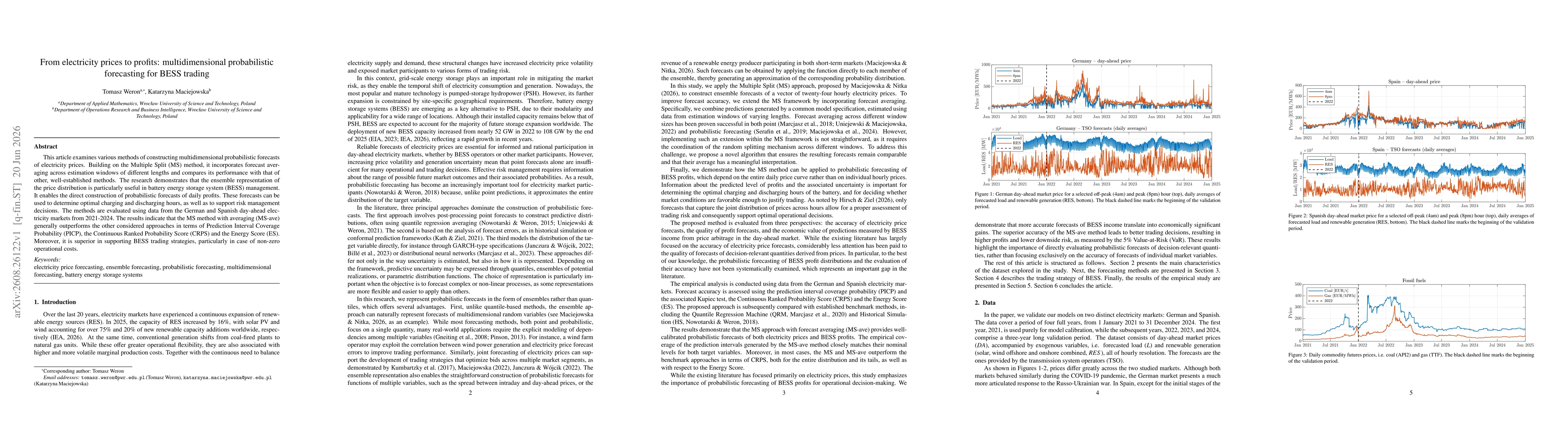Thumbnail for From electricity prices to profits: multidimensional probabilistic forecasting for BESS trading