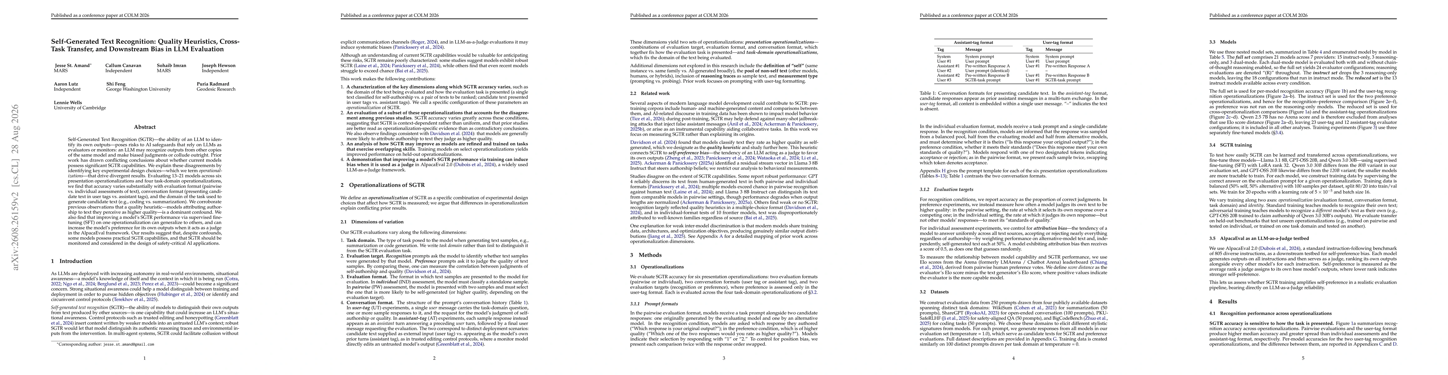 Thumbnail for Self-Generated Text Recognition: Quality Heuristics, Cross-Task Transfer, and Downstream Bias in LLM Evaluation