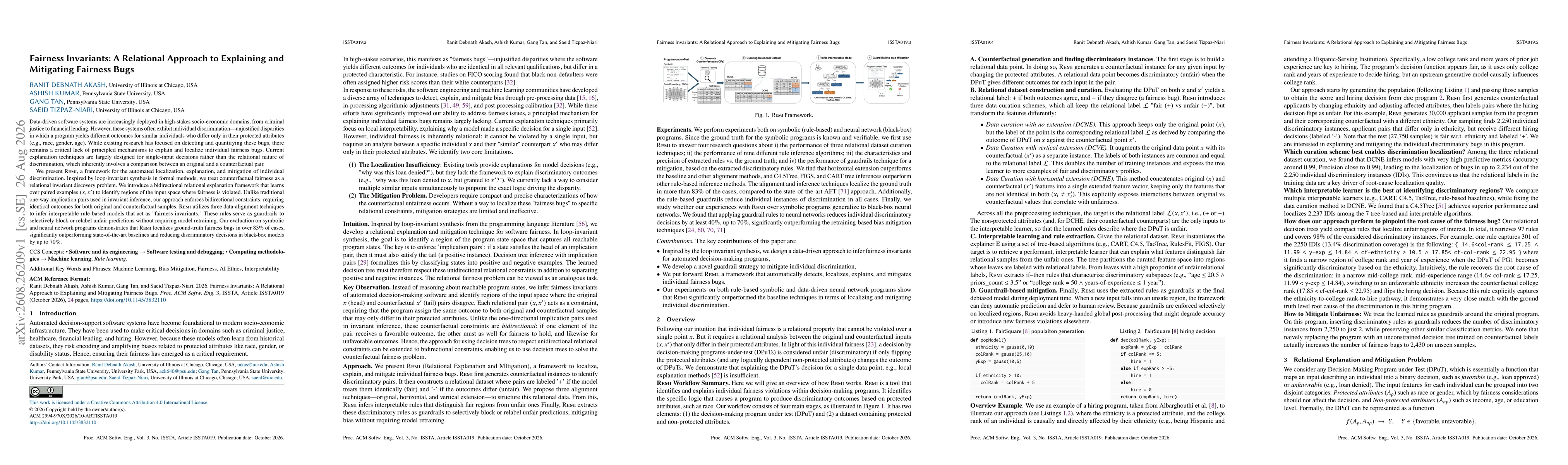 Thumbnail for Fairness Invariants: A Relational Approach to Explaining and Mitigating Fairness Bugs