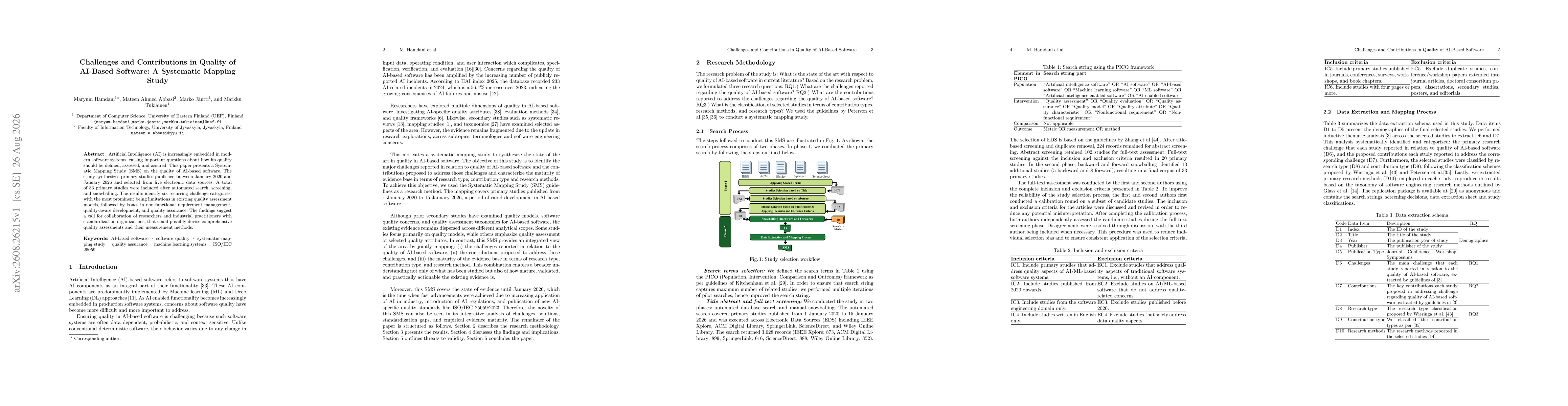 Thumbnail for Challenges and Contributions in Quality of AI-Based Software: A Systematic Mapping Study