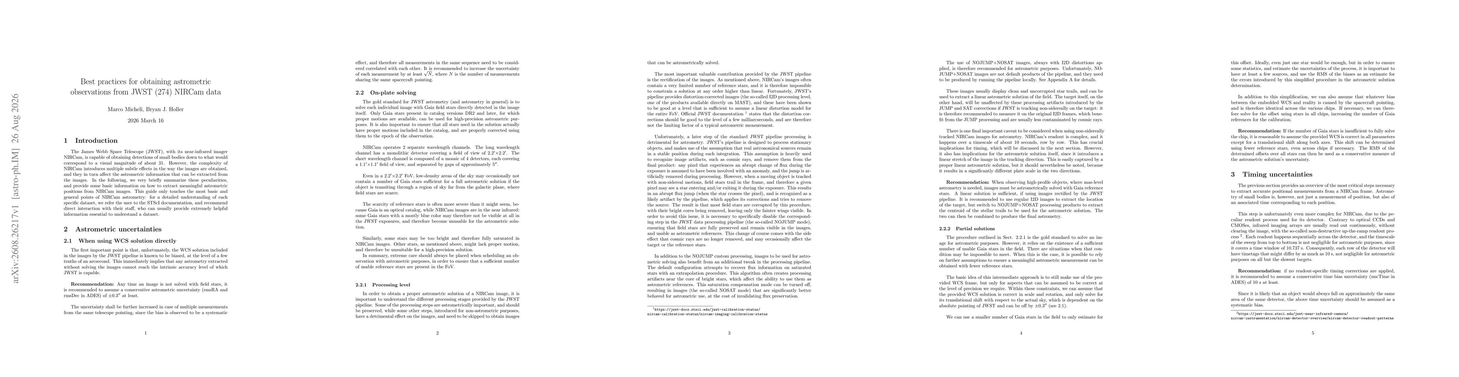 Thumbnail for Best practices for obtaining astrometric observations from JWST (274) NIRCam data