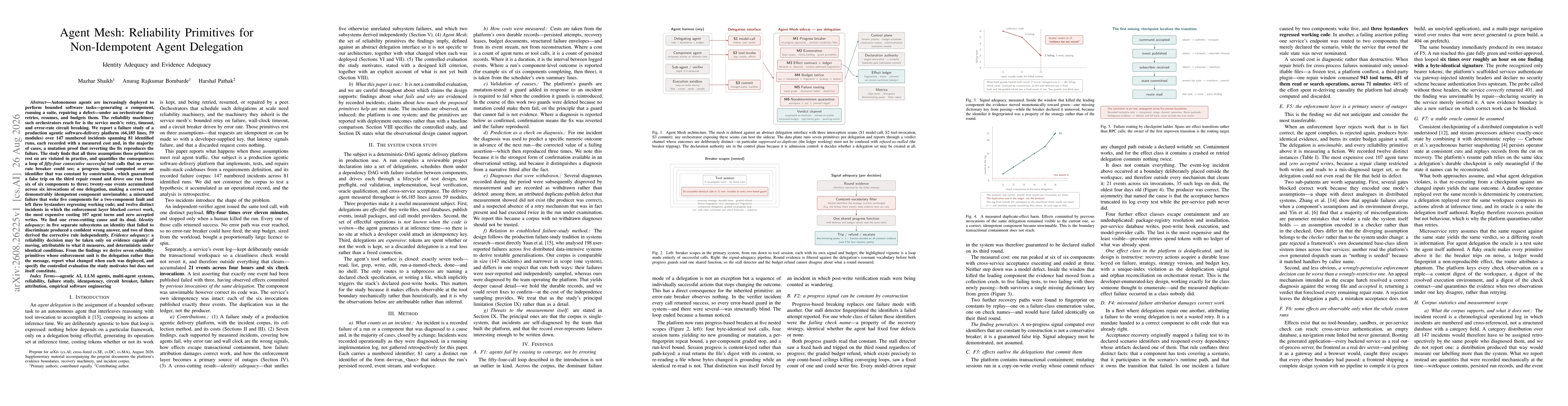 Thumbnail for Agent Mesh: Reliability Primitives for Non-Idempotent Agent Delegation - Identity Adequacy and Evidence Adequacy