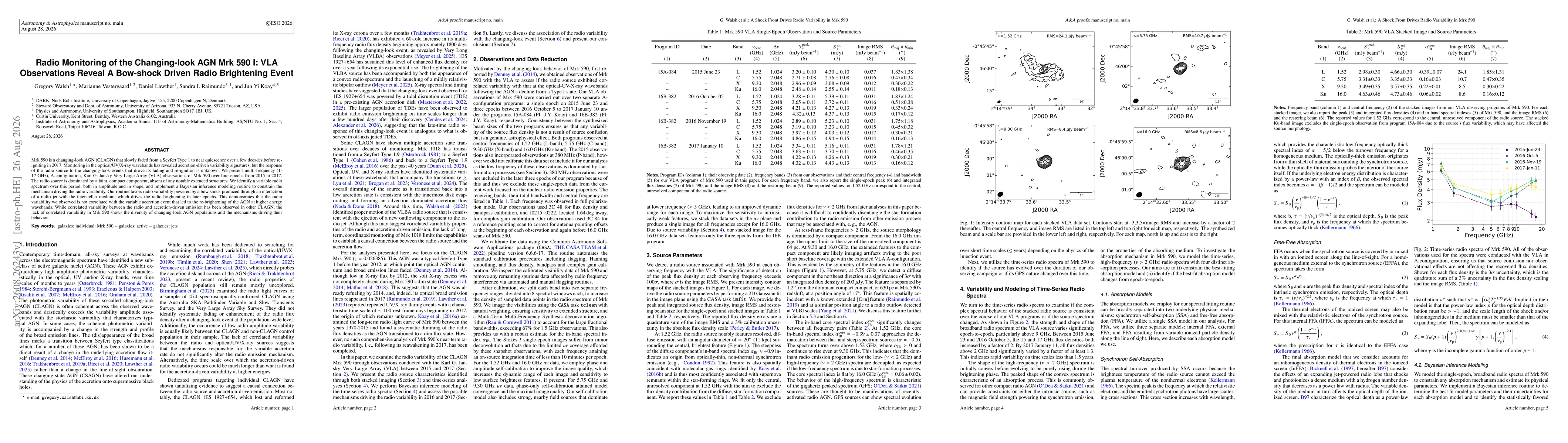 Thumbnail for Radio Monitoring of the Changing-look AGN Mrk 590 I: VLA Observations Reveal A Bow-shock Driven Radio Brightening Event