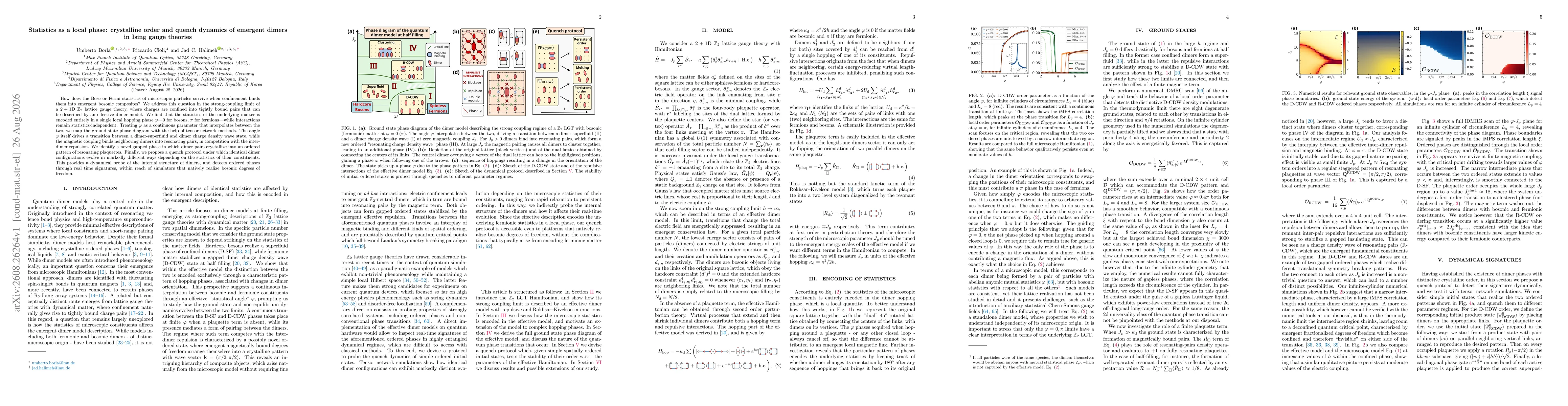 Thumbnail for Statistics as a local phase: crystalline order and quench dynamics of emergent dimers in Ising gauge theories