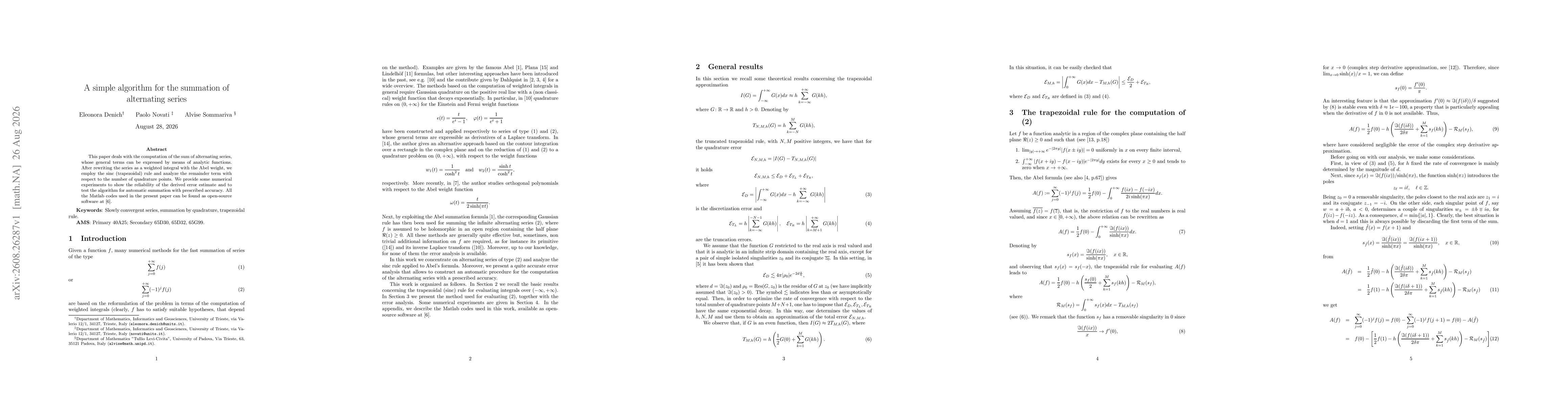 Thumbnail for A simple algorithm for the summation of alternating series
