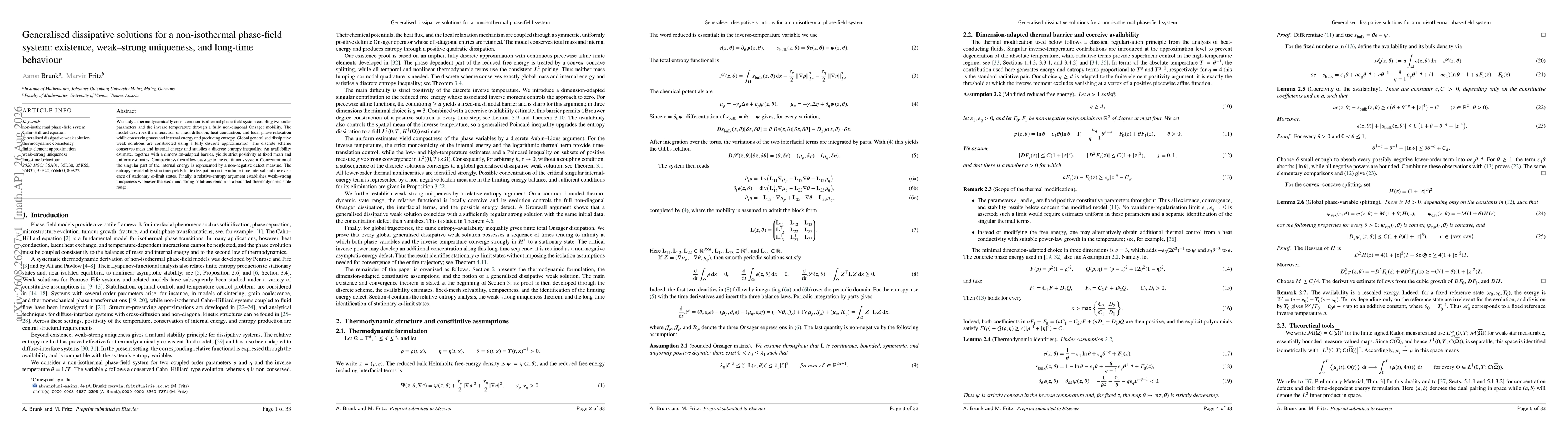 Thumbnail for Generalised dissipative solutions for a non-isothermal phase-field system: existence, weak-strong uniqueness, and long-time behaviour