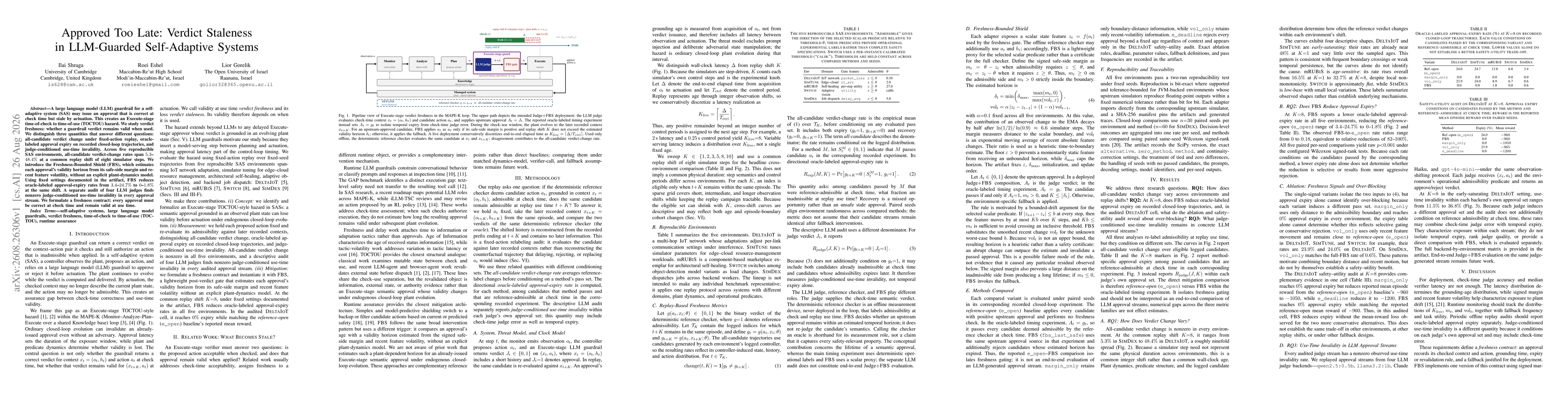 Thumbnail for Approved Too Late: Verdict Staleness in LLM-Guarded Self-Adaptive Systems