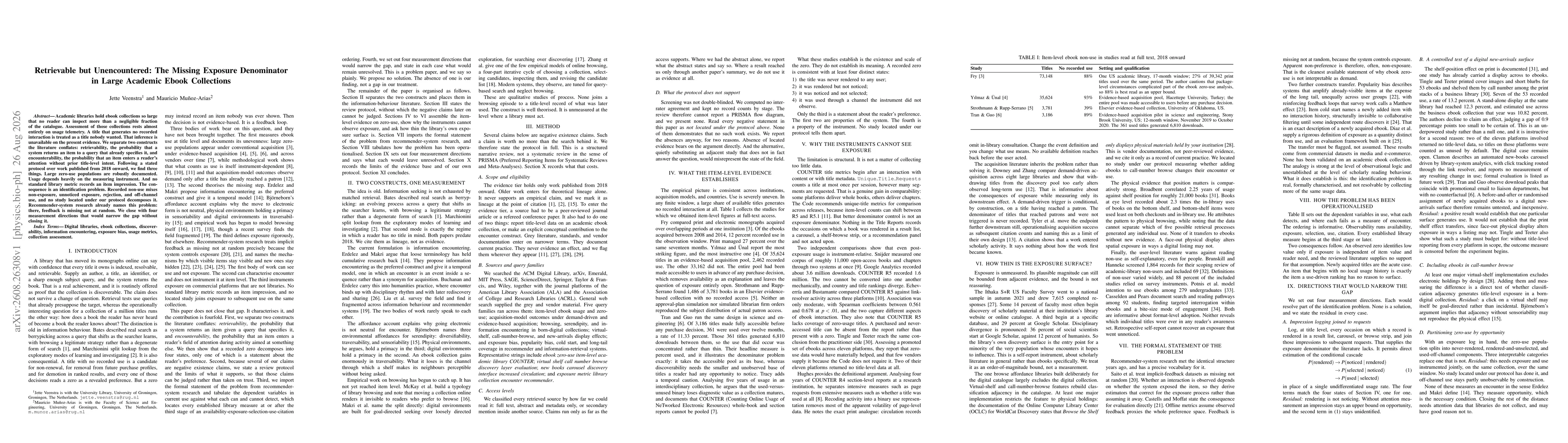 Thumbnail for Retrievable but Unencountered: The Missing Exposure Denominator in Large Academic Ebook Collections
