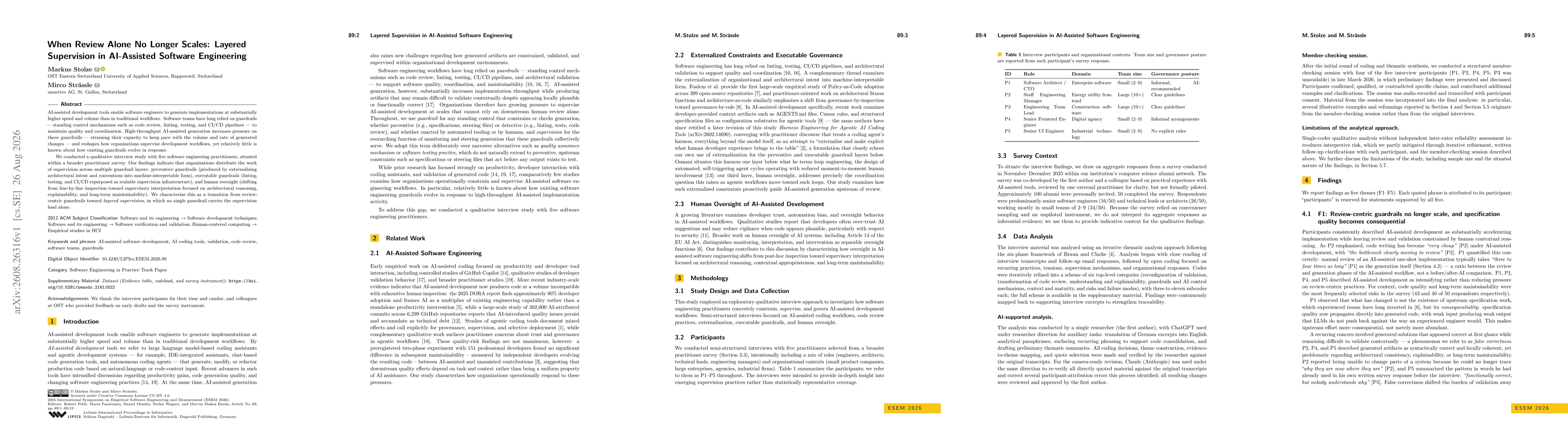 Thumbnail for When Review Alone No Longer Scales: Layered Supervision in AI-Assisted Software Engineering