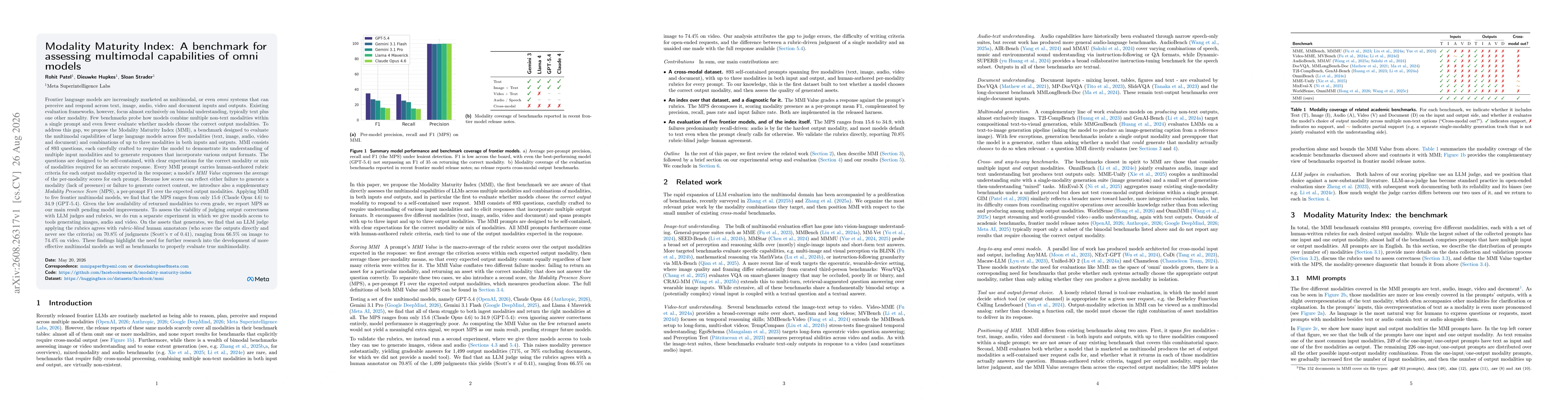 Thumbnail for Modality Maturity Index: A benchmark for assessing multimodal capabilities of omni models