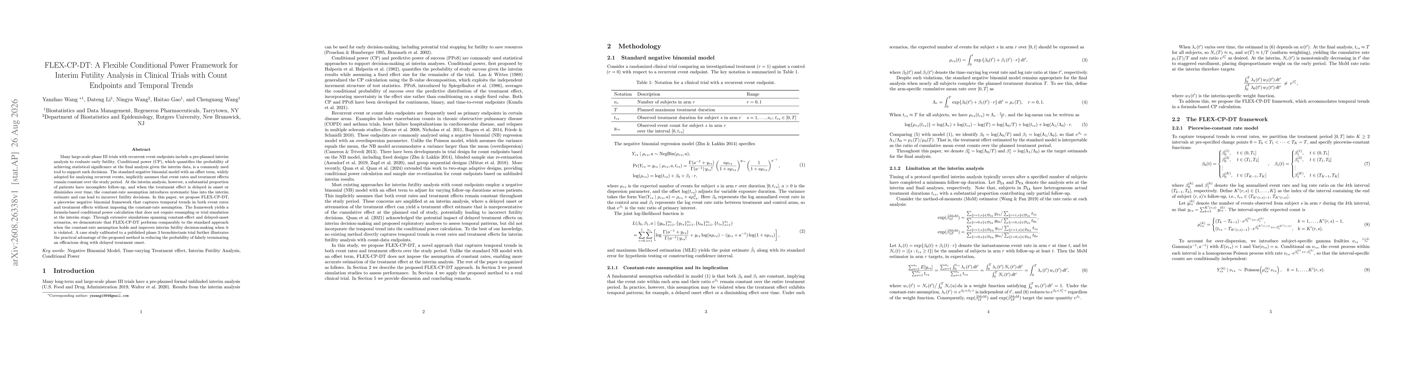 Thumbnail for FLEX-CP-DT: A Flexible Conditional Power Framework for Interim Futility Analysis in Clinical Trials with Count Endpoints and Temporal Trends