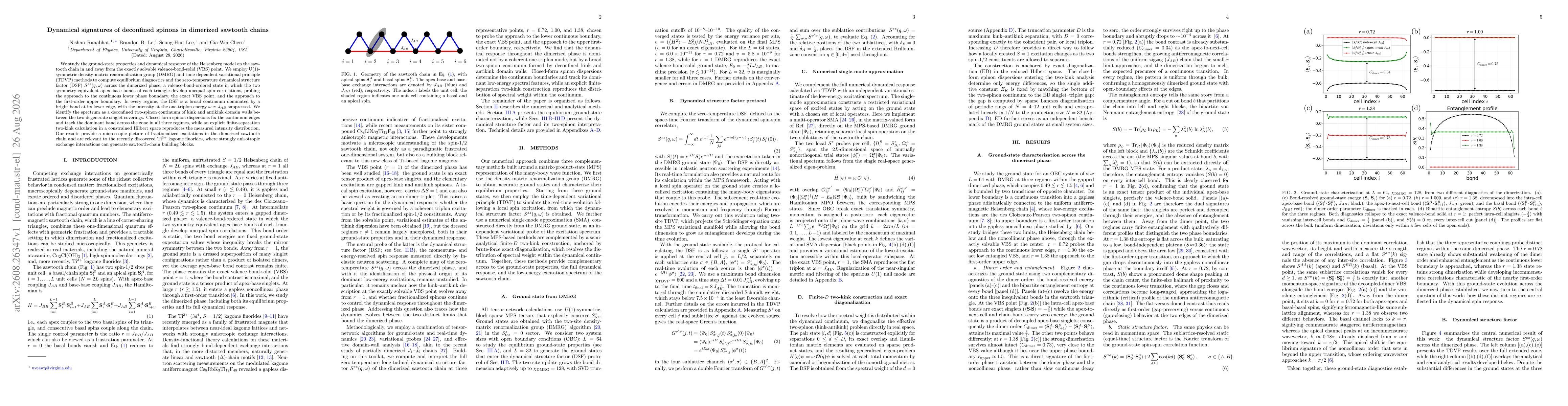 Thumbnail for Dynamical signatures of deconfined spinons in dimerized sawtooth chains