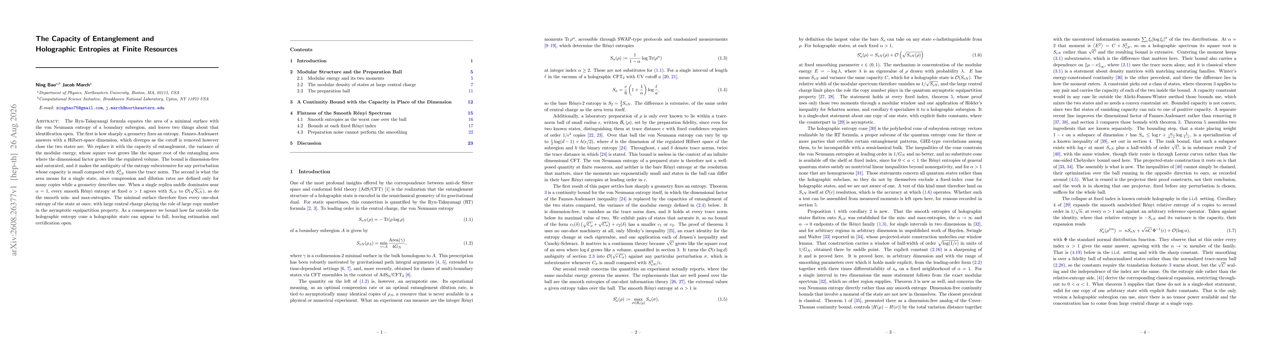 Thumbnail for The Capacity of Entanglement and Holographic Entropies at Finite Resources