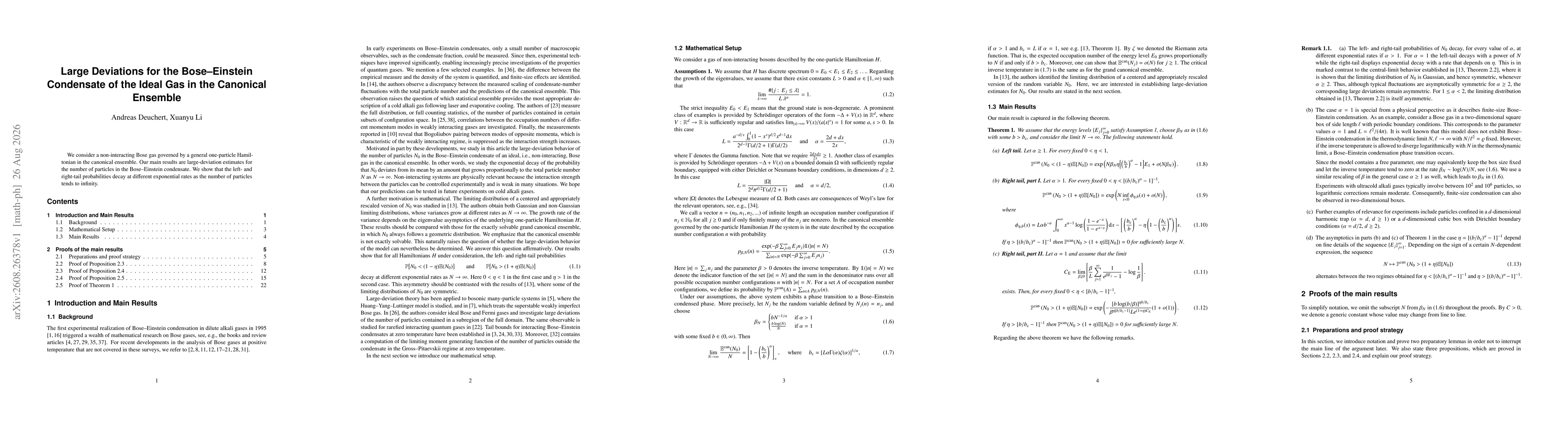 Thumbnail for Large Deviations for the Bose--Einstein Condensate of the Ideal Gas in the Canonical Ensemble