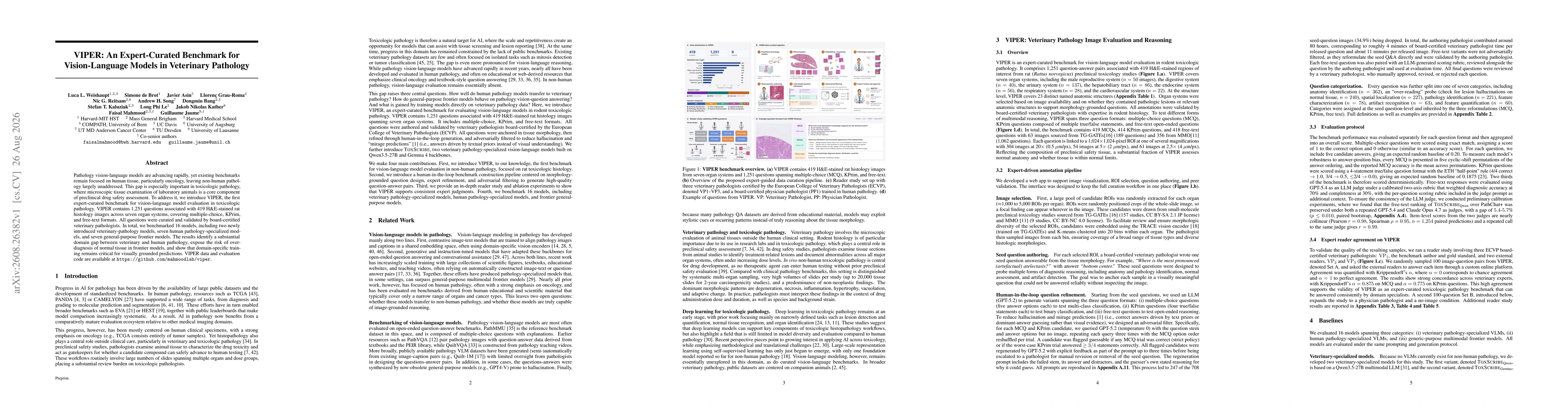 Thumbnail for VIPER: An Expert-Curated Benchmark for Vision-Language Models in Veterinary Pathology