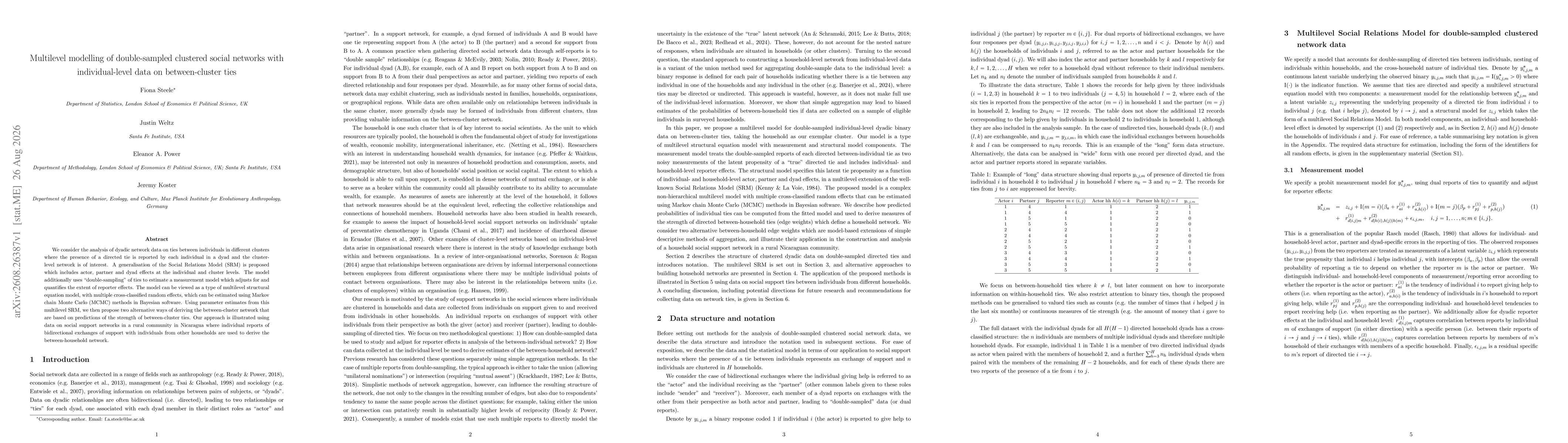 Thumbnail for Multilevel modelling of double-sampled clustered social networks with individual-level data on between-cluster ties
