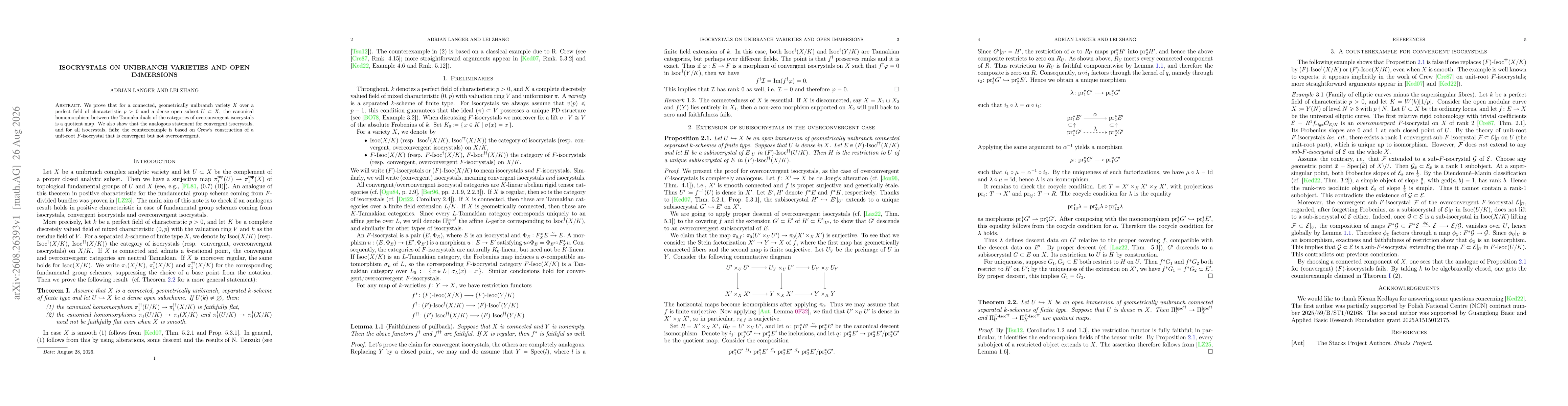 Thumbnail for Isocrystals on unibranch varieties and open immersions