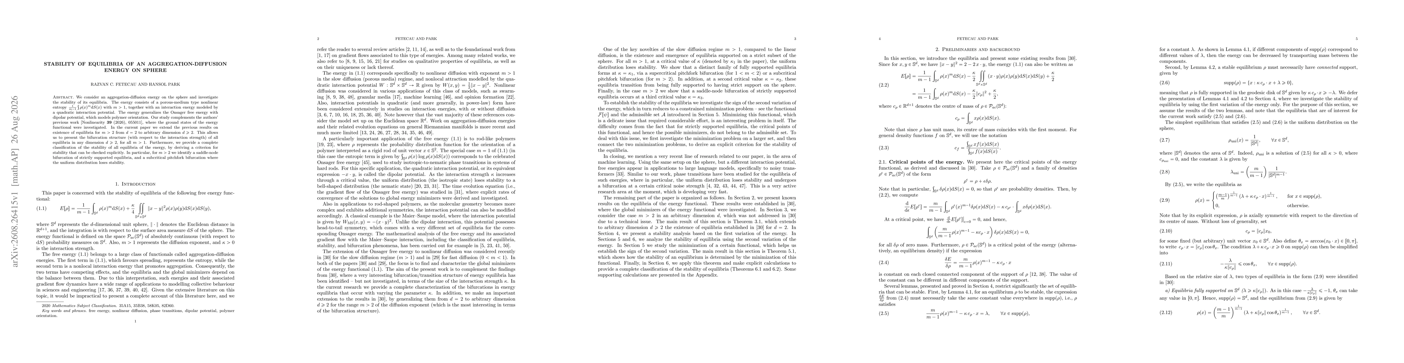 Thumbnail for Stability of equilibria of an aggregation-diffusion energy on sphere