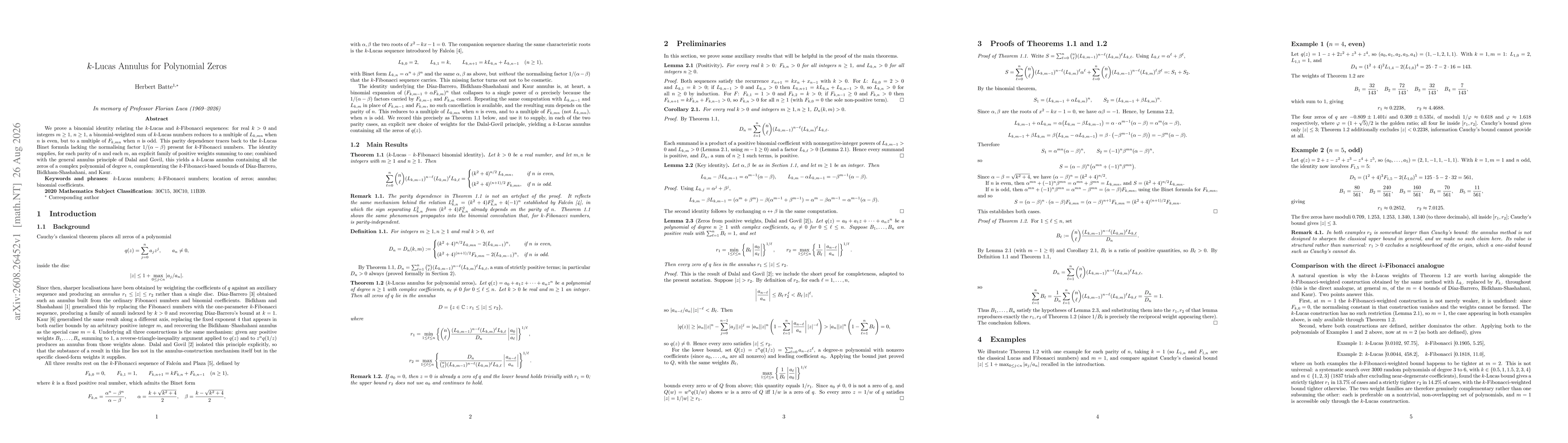 Thumbnail for $k$-Lucas Annulus for Polynomial Zeros