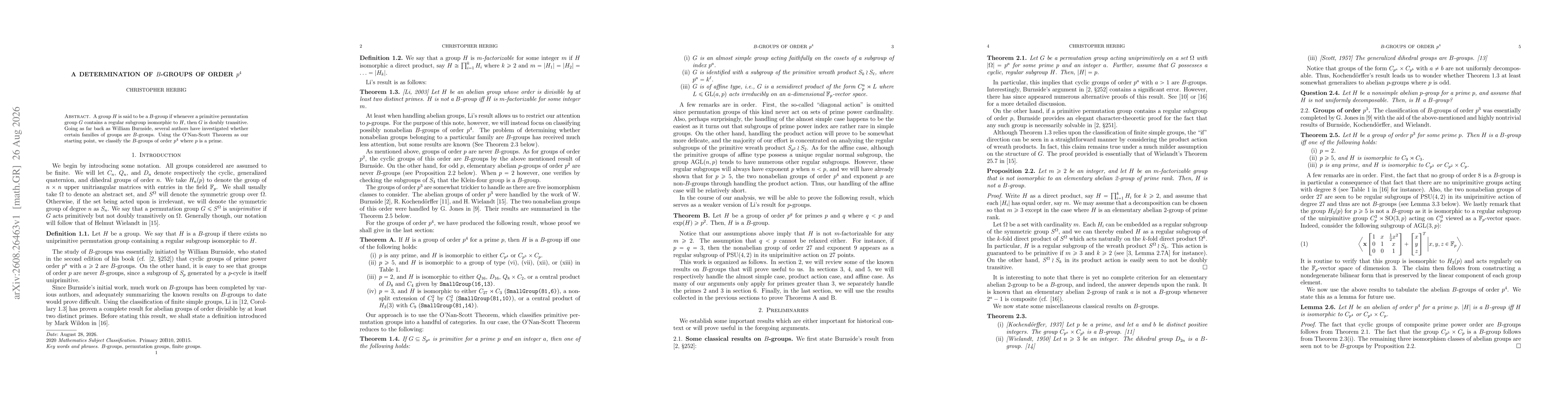Thumbnail for A Determination of $B$-groups of Order $p^4$