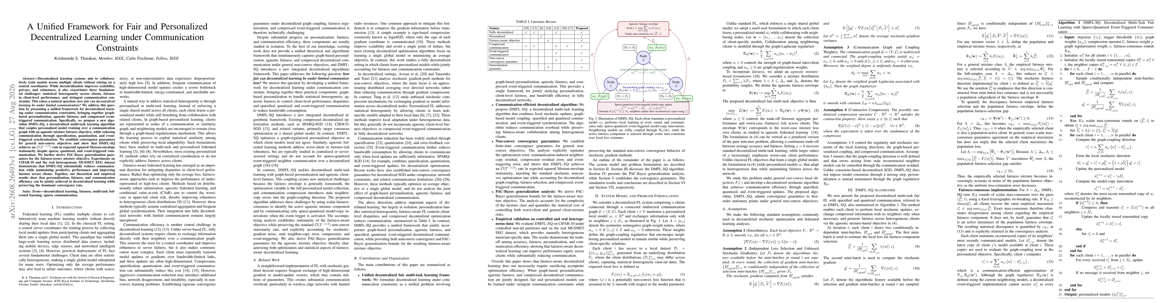 Thumbnail for A Unified Framework for Fair and Personalized Decentralized Learning under Communication Constraints