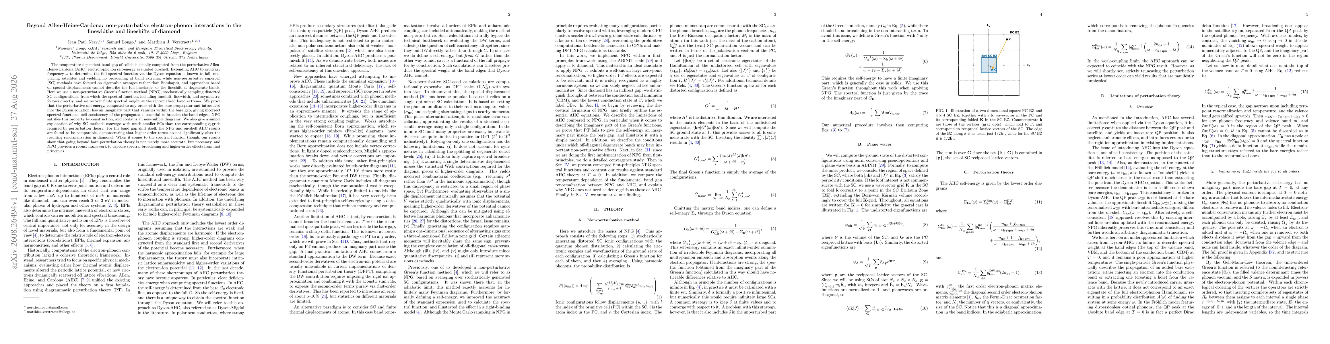 Thumbnail for Beyond Allen-Heine-Cardona: non-perturbative electron-phonon interactions in the linewidths and lineshifts of diamond