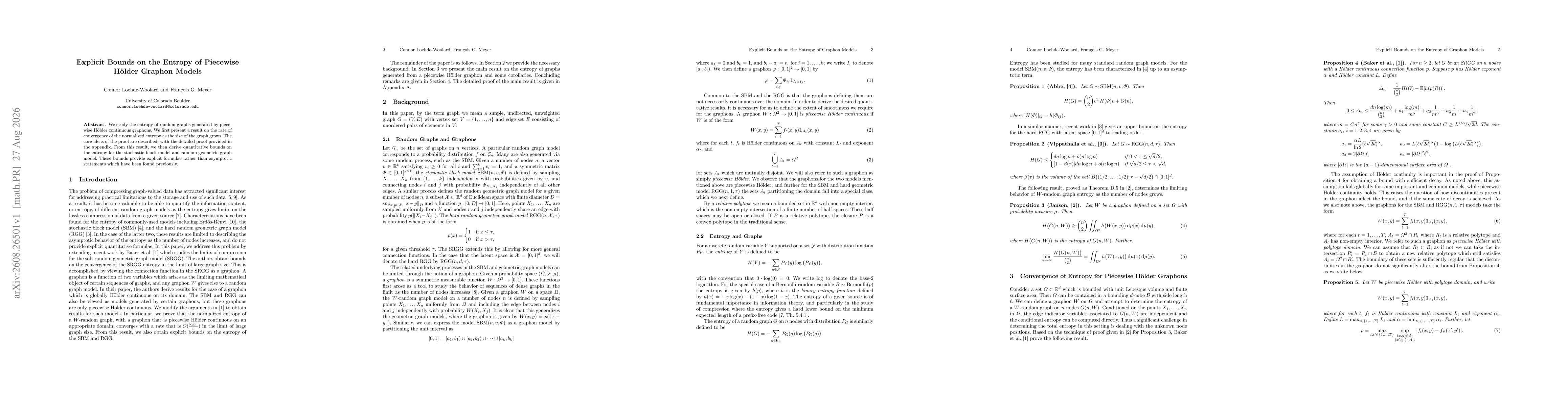Thumbnail for Explicit Bounds on the Entropy of Piecewise Hölder Graphon Models
