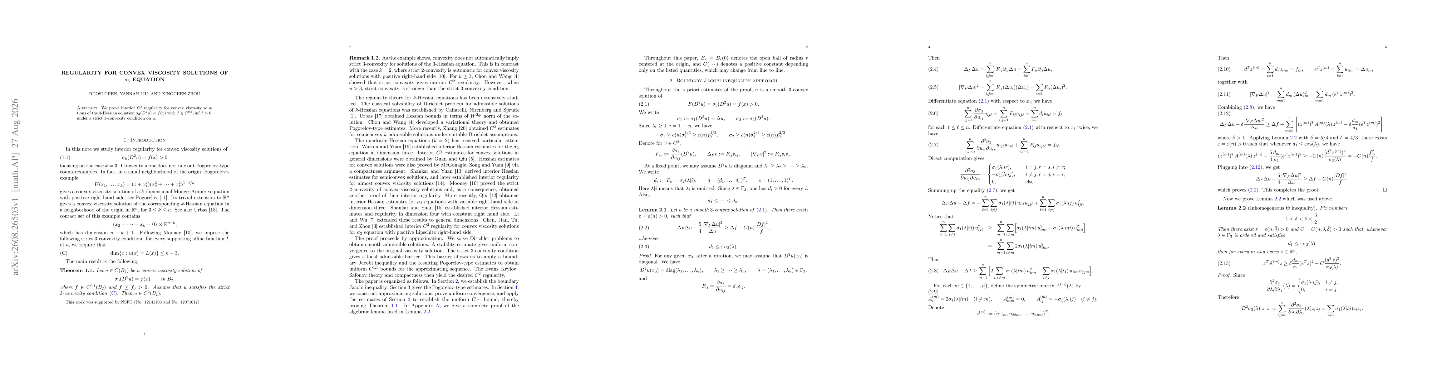 Thumbnail for Regularity for convex viscosity solutions of $σ_3$ equation