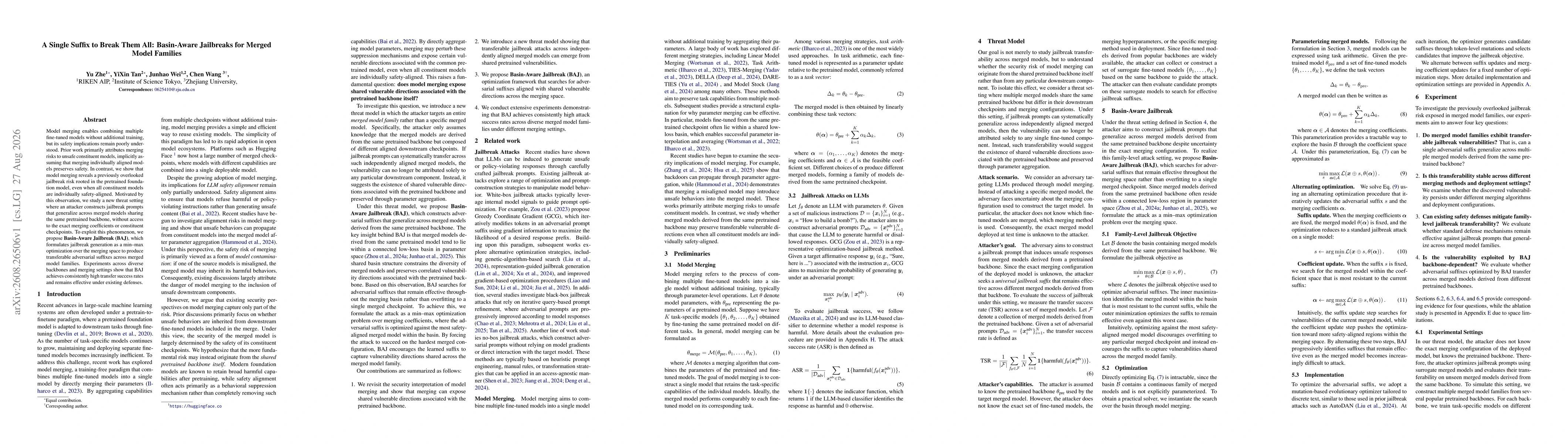 Thumbnail for A Single Suffix to Break Them All: Basin-Aware Jailbreaks for Merged Model Families