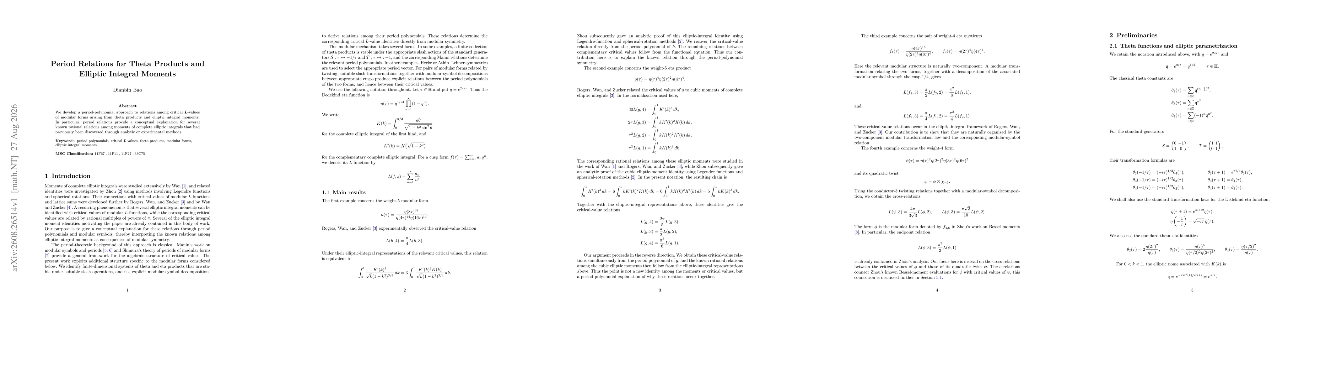 Thumbnail for Period Relations for Theta Products and Elliptic Integral Moments