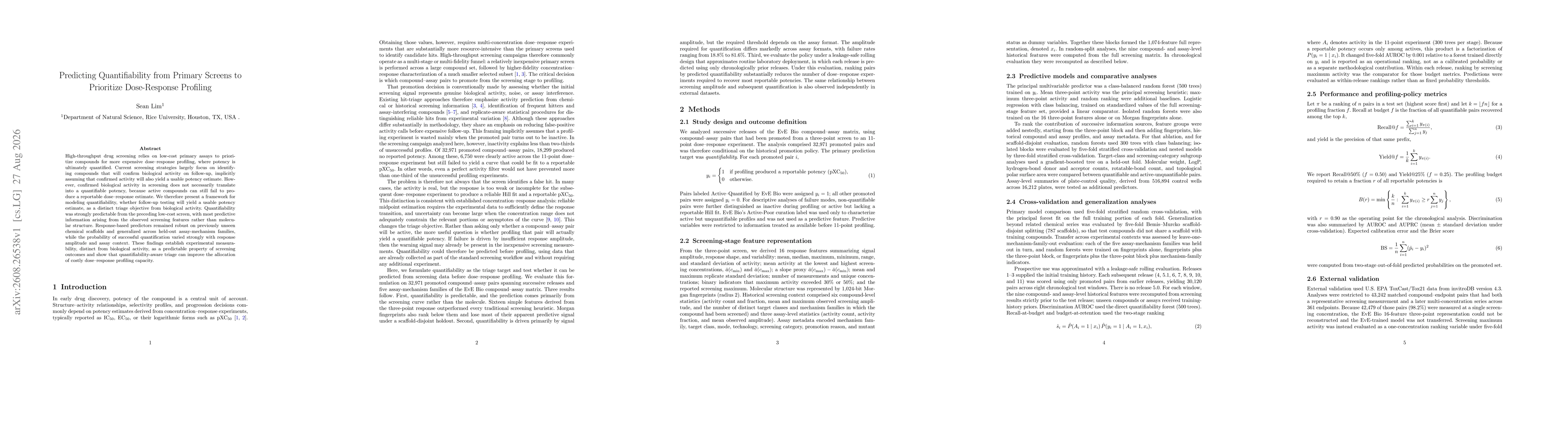 Thumbnail for Predicting Quantifiability from Primary Screens to Prioritize Dose-Response Profiling