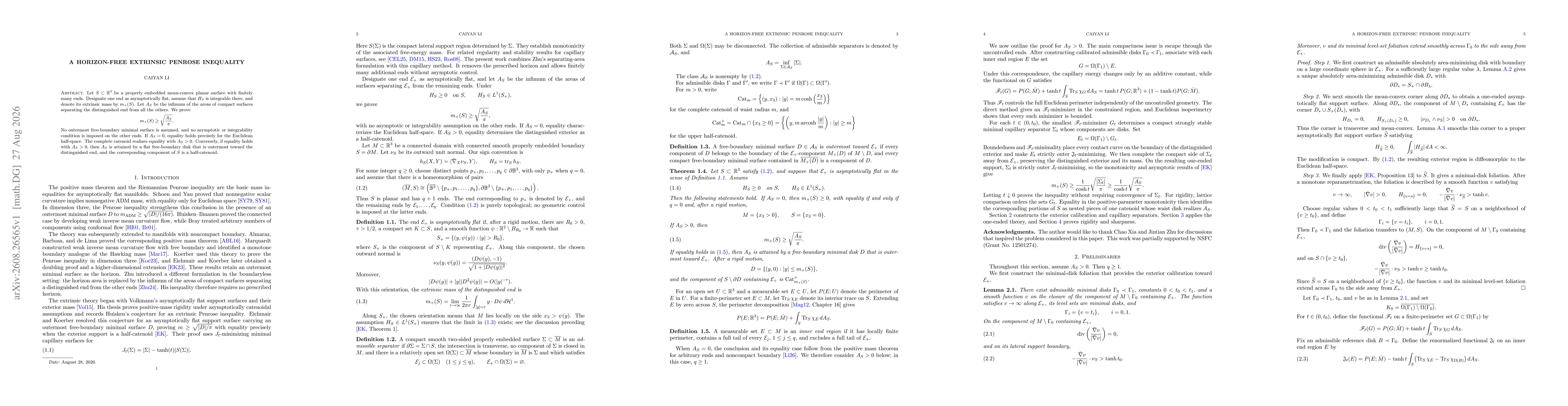 Thumbnail for A Horizon-Free Extrinsic Penrose Inequality