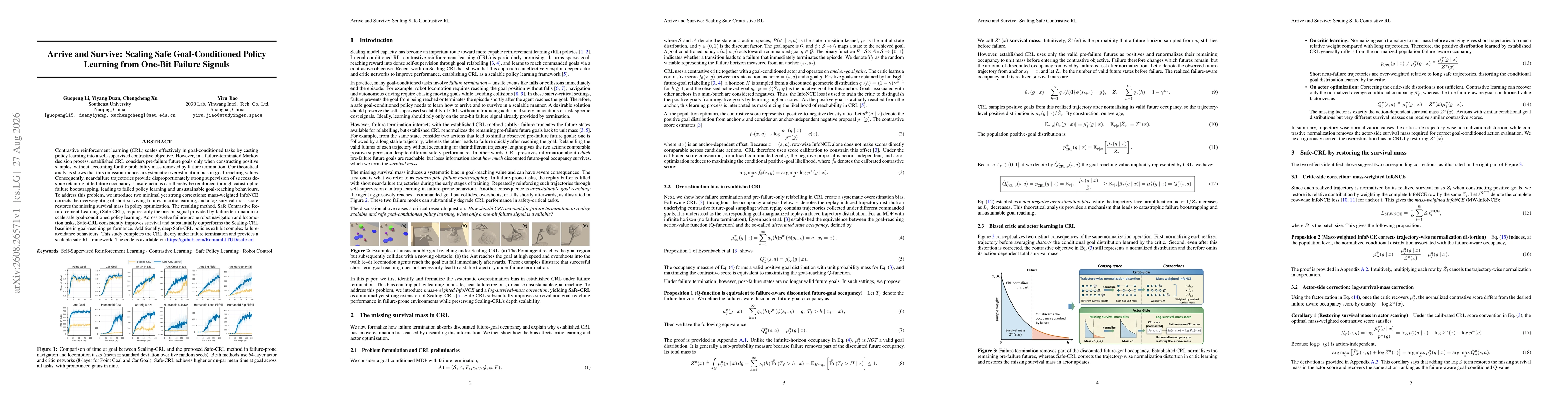 Thumbnail for Arrive and Survive: Scaling Safe Goal-Conditioned Policy Learning from One-Bit Failure Signals