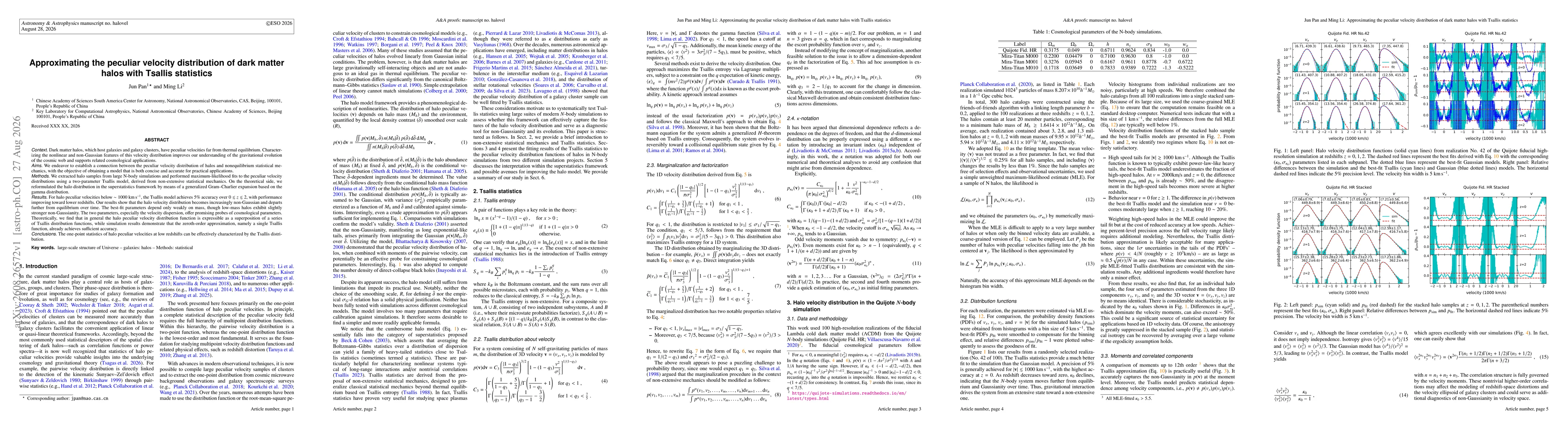 Thumbnail for Approximating the peculiar velocity distribution of dark matter halos with Tsallis statistics