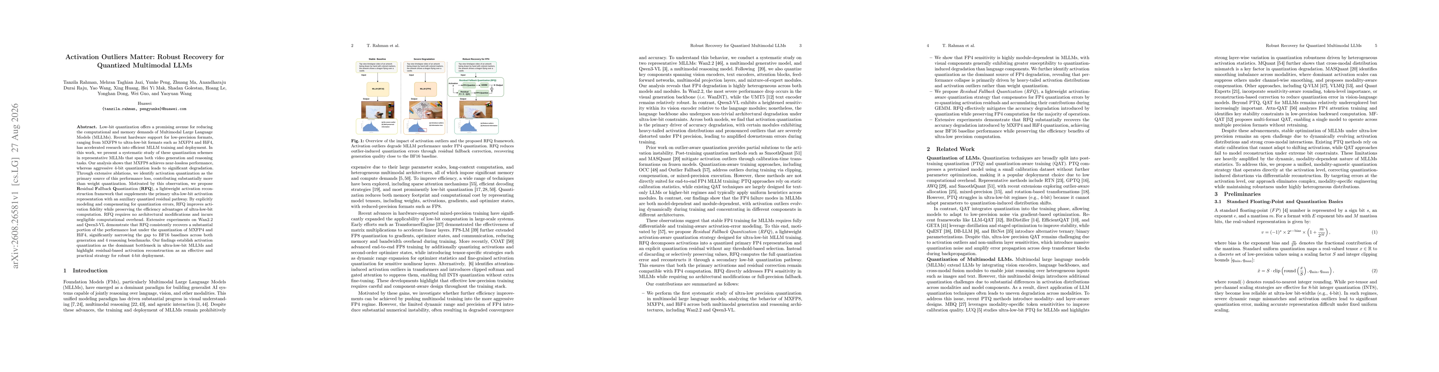 Thumbnail for Activation Outliers Matter: Robust Recovery for Quantized Multimodal LLMs