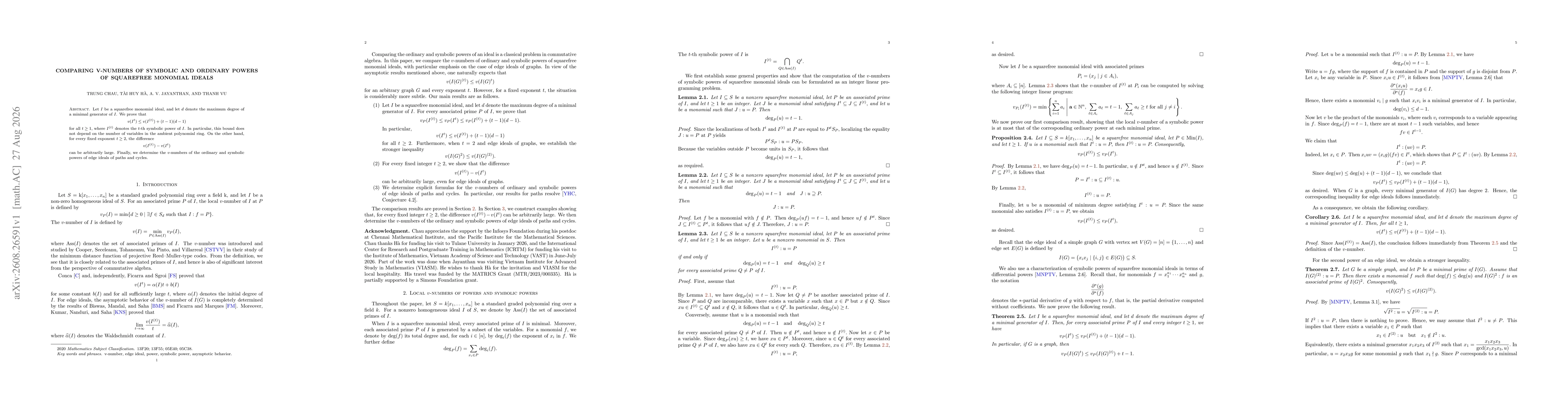 Thumbnail for Comparing v-numbers of symbolic and ordinary powers of squarefree monomial ideals