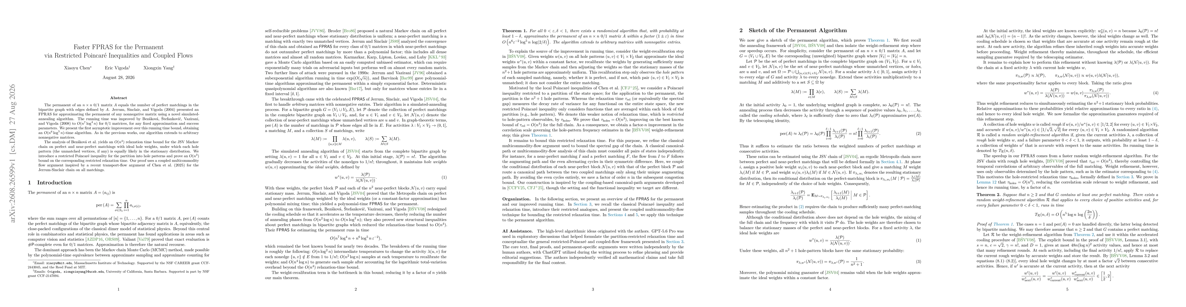 Thumbnail for Faster FPRAS for the Permanent via Restricted Poincaré Inequalities and Coupled Flows