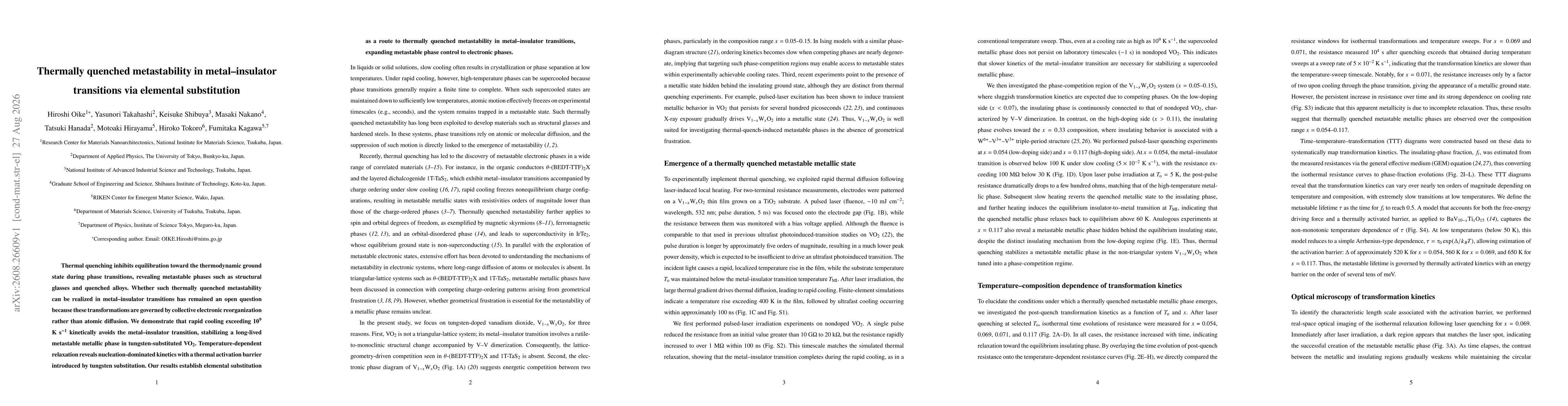 Thumbnail for Thermally quenched metastability in metal-insulator transitions via elemental substitution