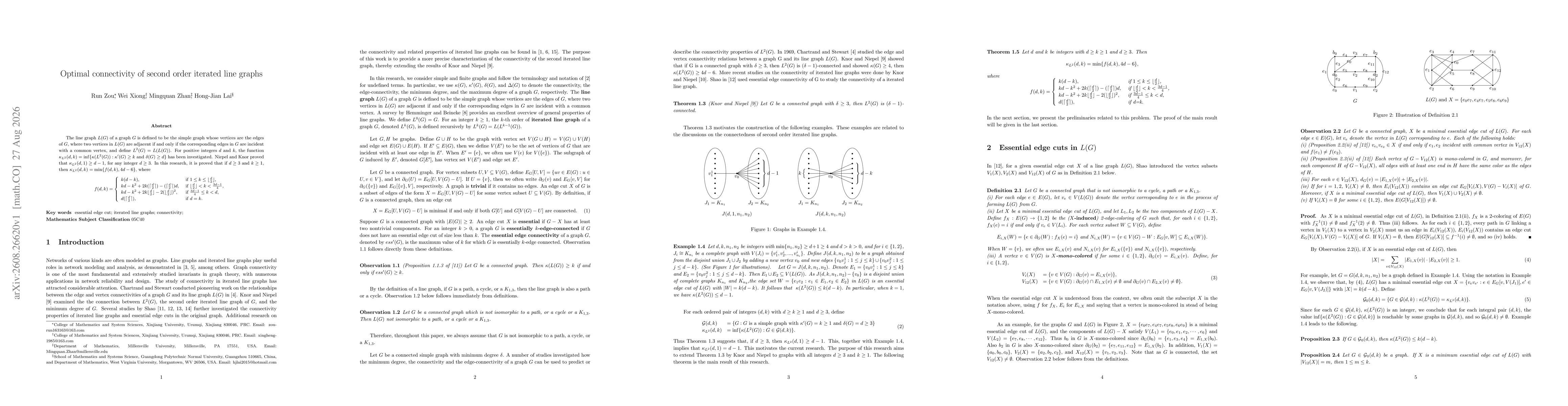 Thumbnail for Optimal connectivity of second order iterated line graphs